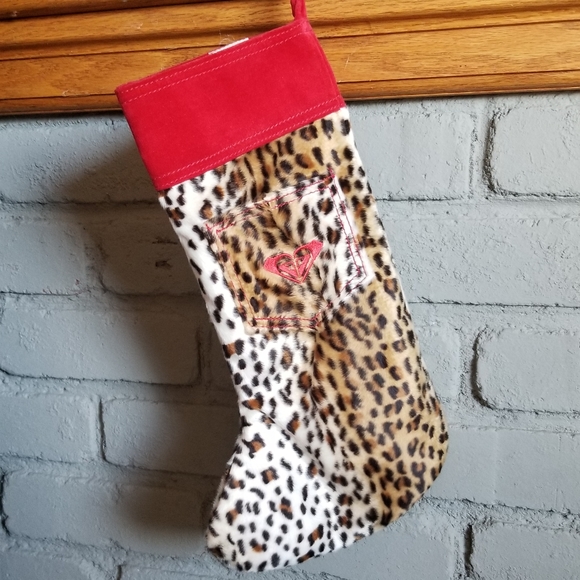 Roxy cheetah print Christmas Stocking red/tan/blk - Picture 7 of 8